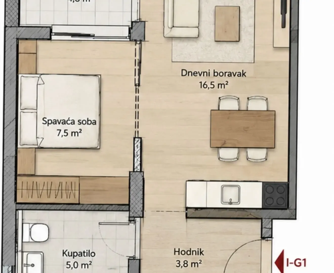 Sale, one bedroom apartment, 37m², Ilino, Bar