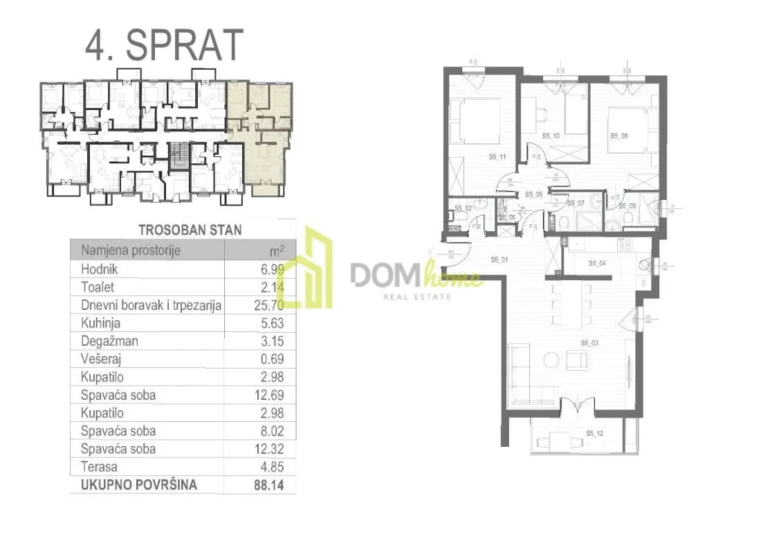 Prodaja, trosoban stan, 88m², Tološi, Podgorica
