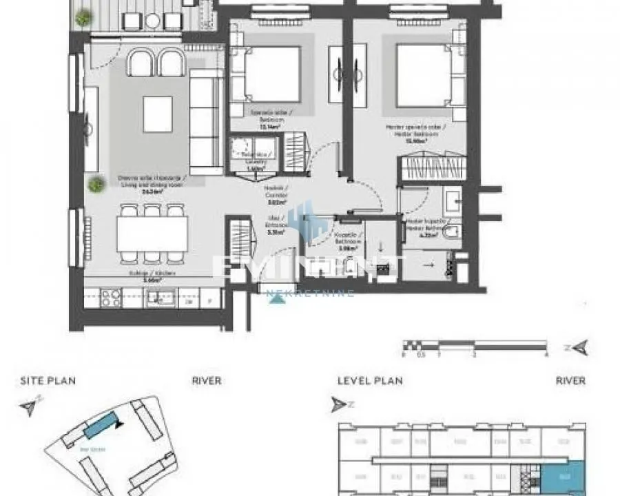 Floor plan of the apartment with room layout and furniture.