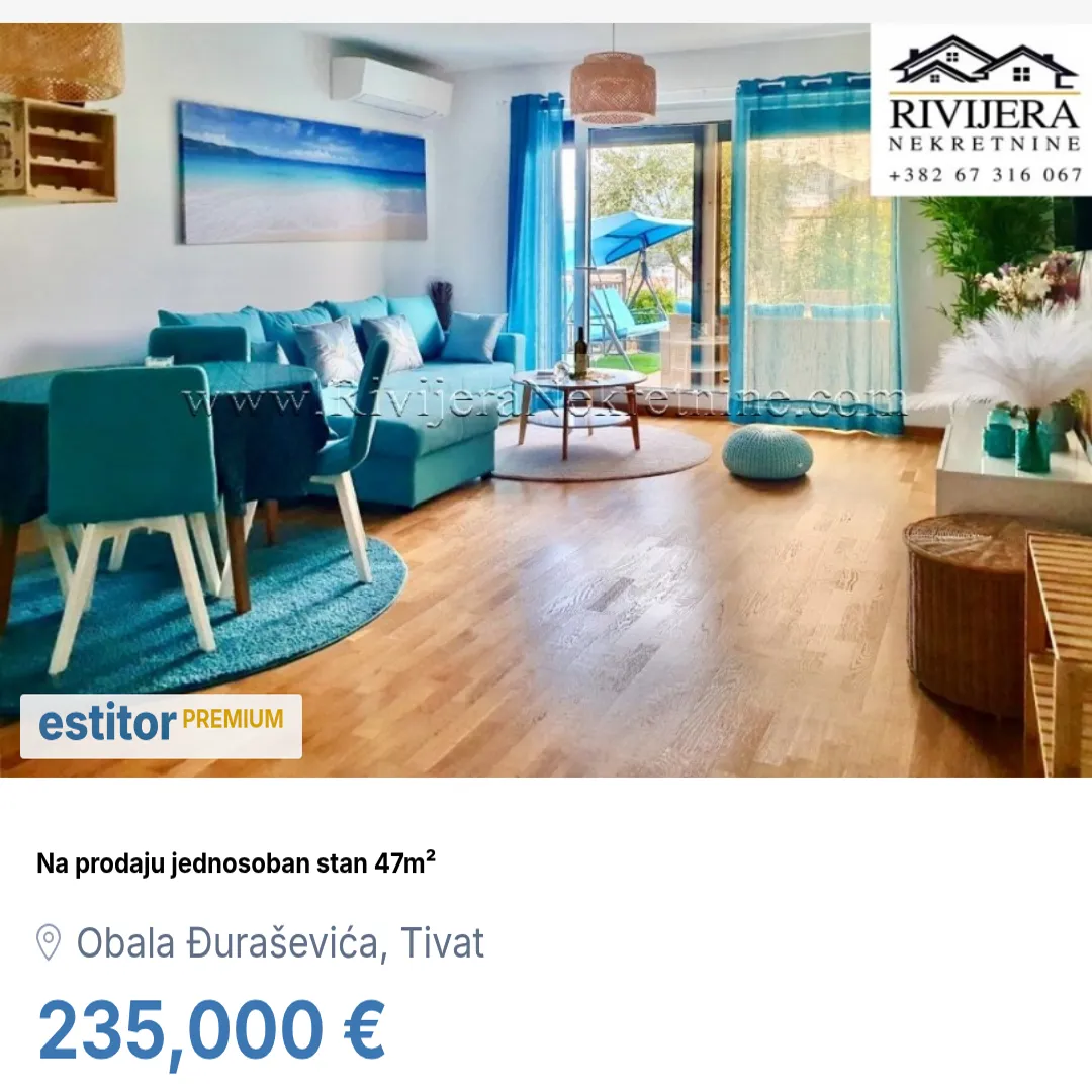 Prodaja, jednosoban stan, 47m², Obala Đuraševića, Tivat