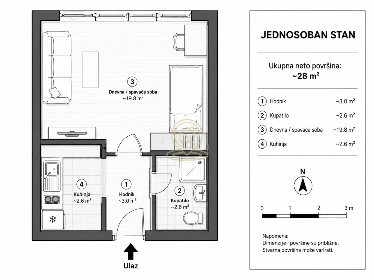 Sale, one bedroom apartment, 29m², Erdoglija, Kragujevac