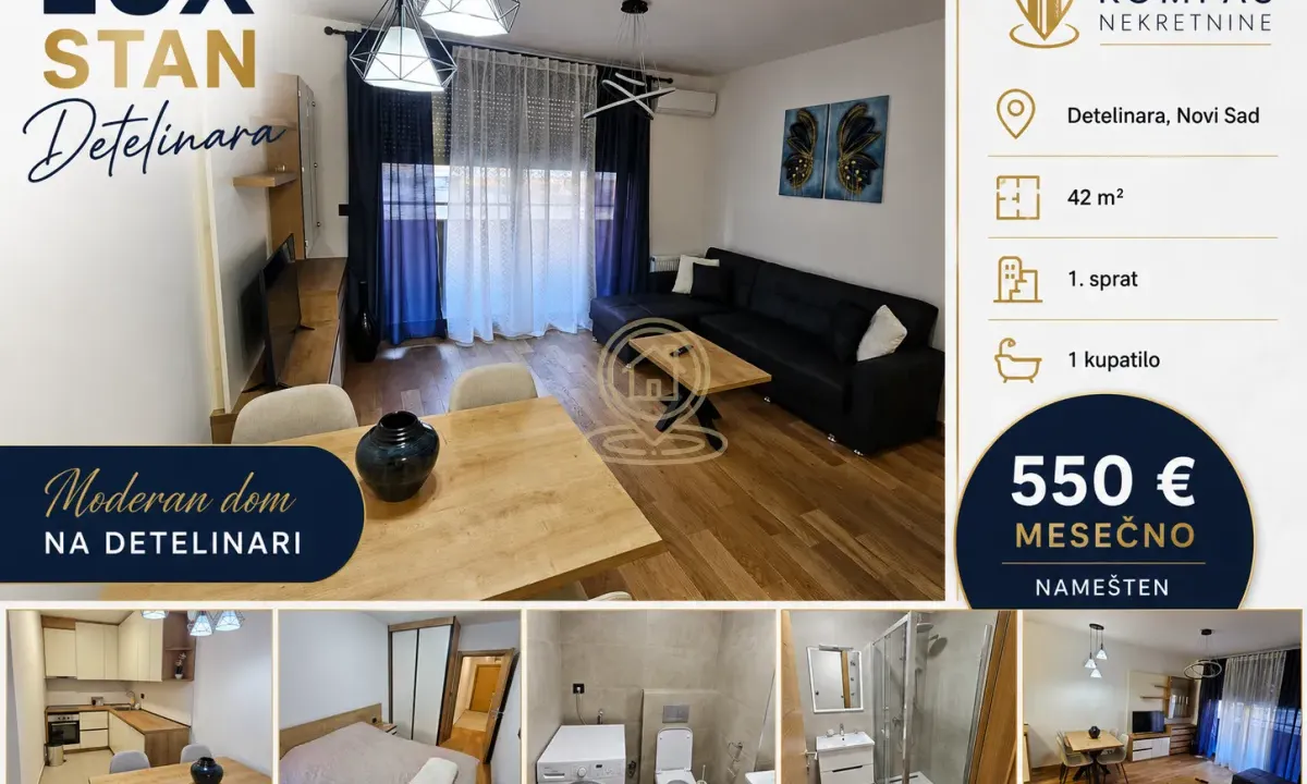 Rent, two bedroom apartment, 42m², Detelinara, Novi Sad Sve Podlokacije
