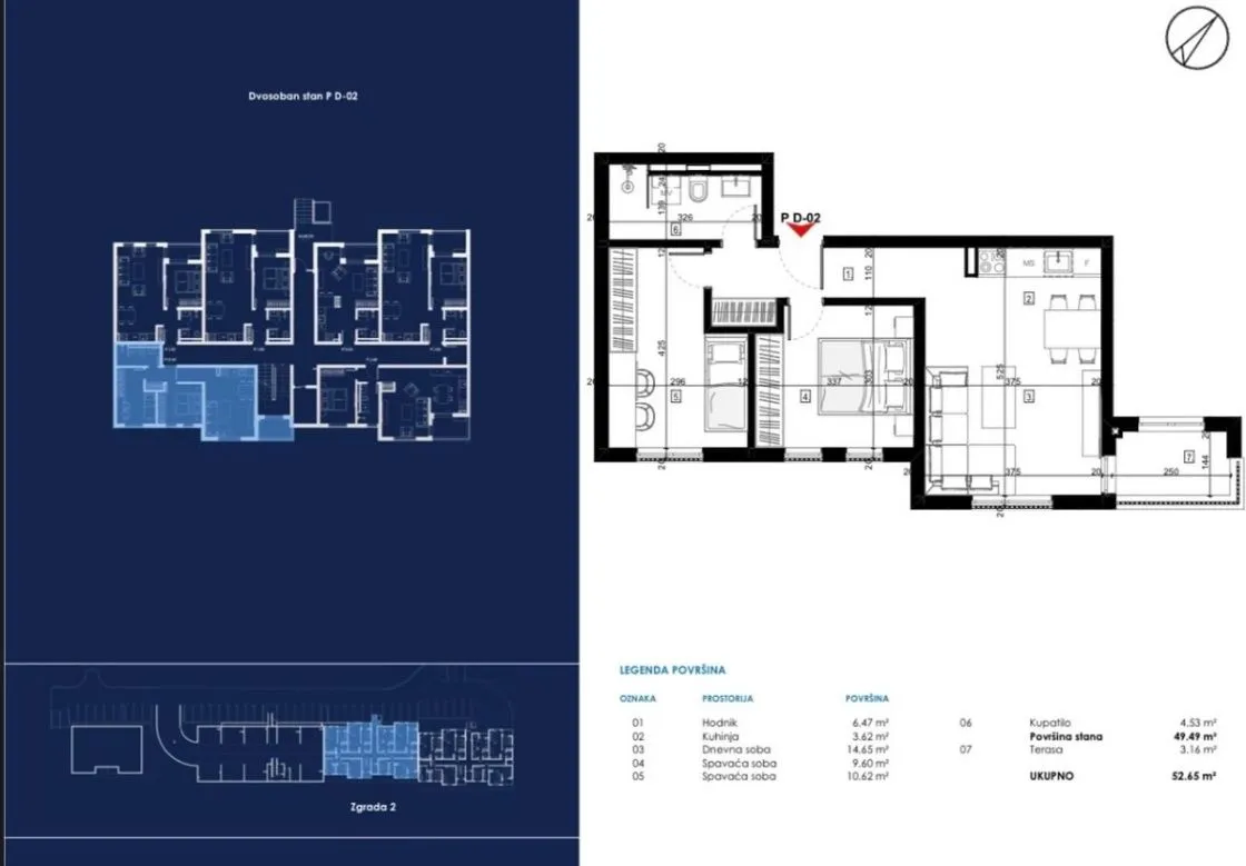 Prodaja, dvosoban stan, 53m², Zabjelo, Podgorica