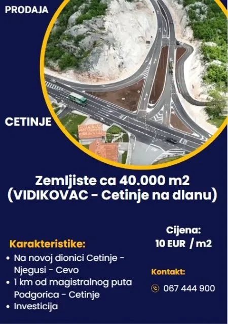 Prodaja, plac, 40000m², Cetinje, Crna Gora