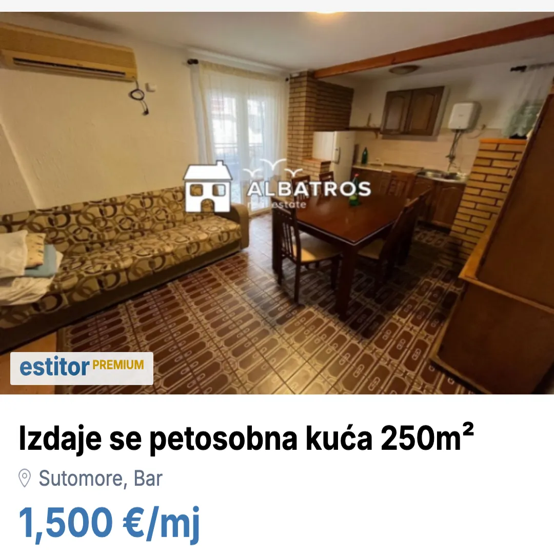 Izdavanje, kuća, 250m², Sutomore, Bar