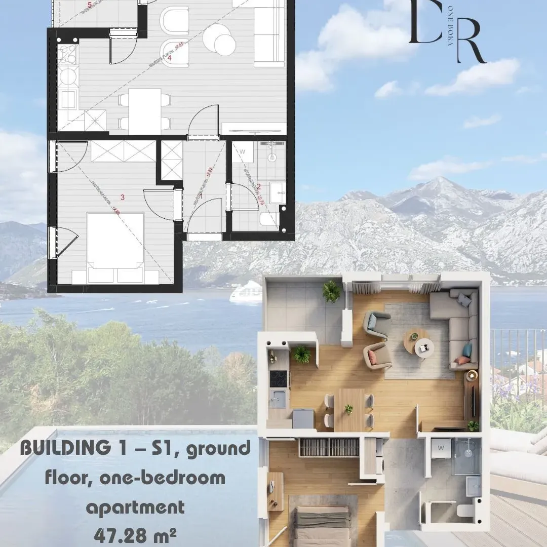 Sale, one bedroom apartment, 47m², Dobrota, Kotor