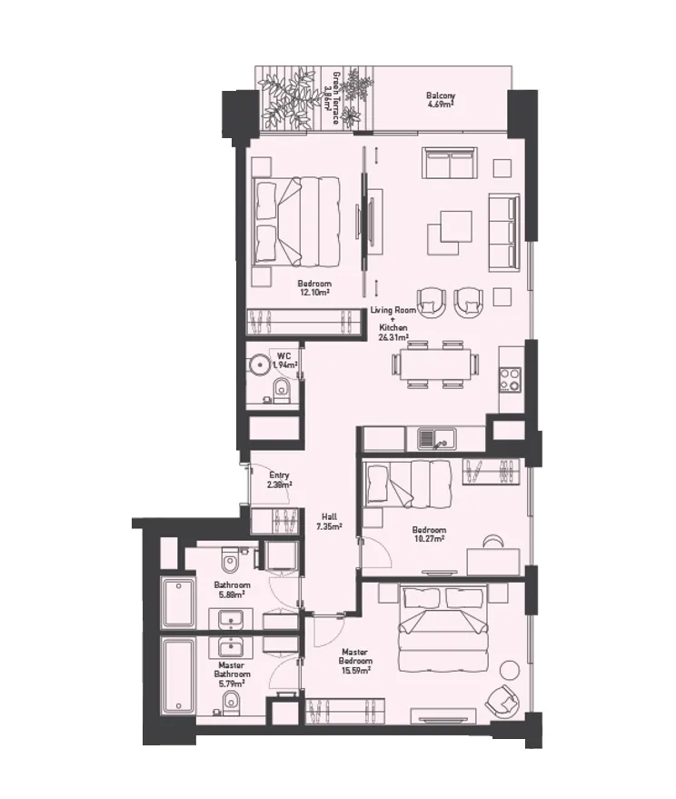 Sale, three bedroom apartment, 112m², Centar, Budva