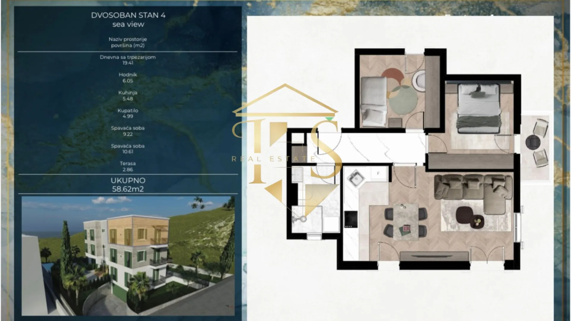 Prodaja, dvosoban stan, 60m², Kava, Tivat