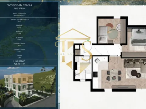 Sale, two bedroom apartment, 60m², Kava, Tivat - image 3