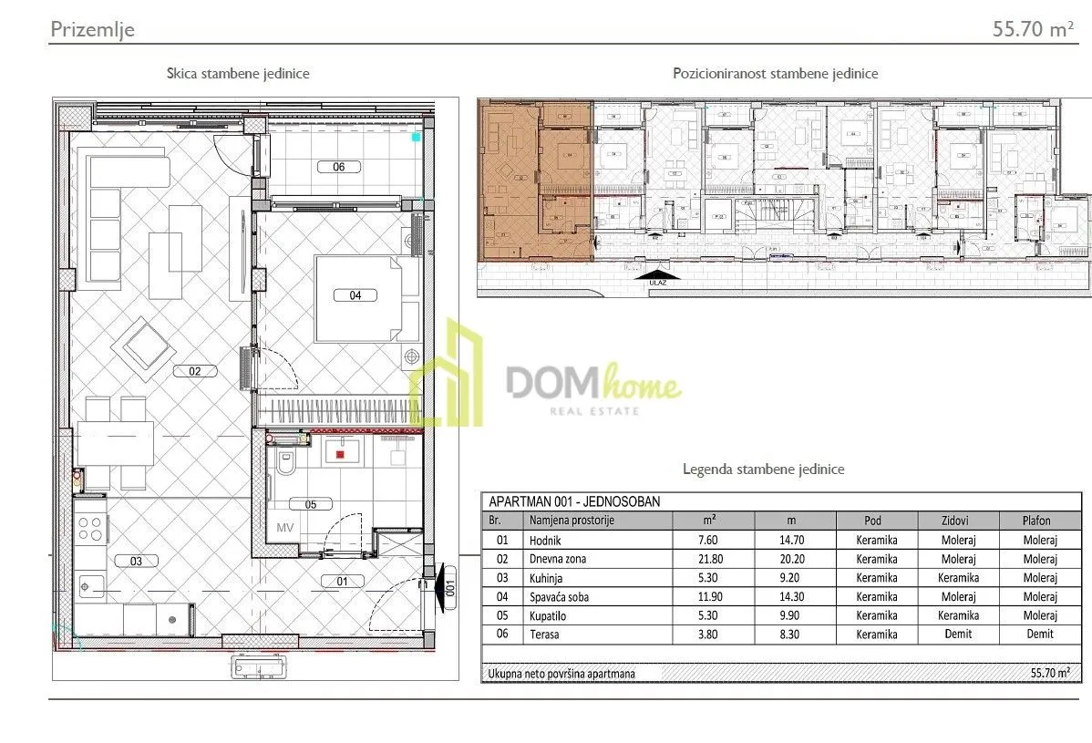 Sale, one bedroom apartment, 55m², Đuraševići, Tivat