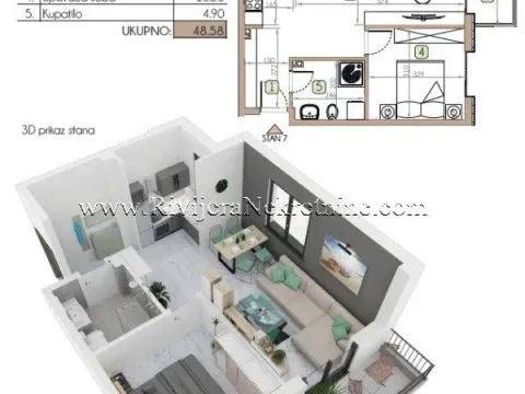Prodaja, jednosoban stan, 49m², Dobrota, Kotor - image 3