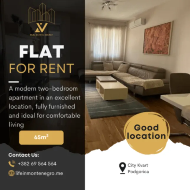 Izdavanje, dvosoban stan, 65m², City Kvart, Podgorica