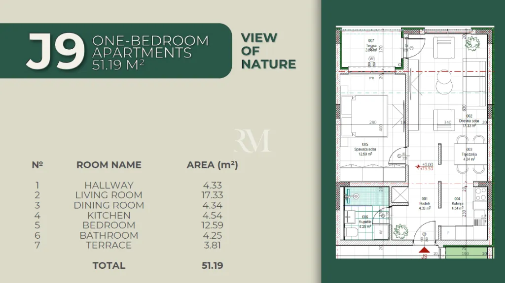 Sale, one bedroom apartment, 51m², Kavač, Kotor