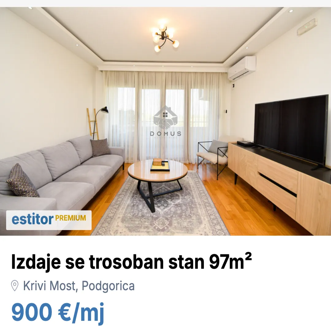 Izdavanje, trosoban stan, 97m², Krivi Most, Podgorica