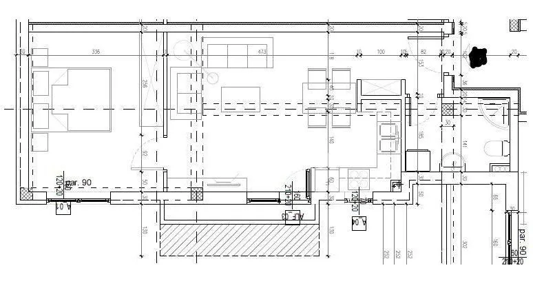 Architectural floor plan of the apartment with dimensions and room layout.