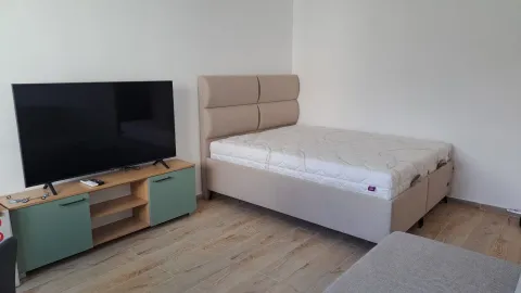 Spavaća soba sa bračnim krevetom, televizorom i komodom. - image 9