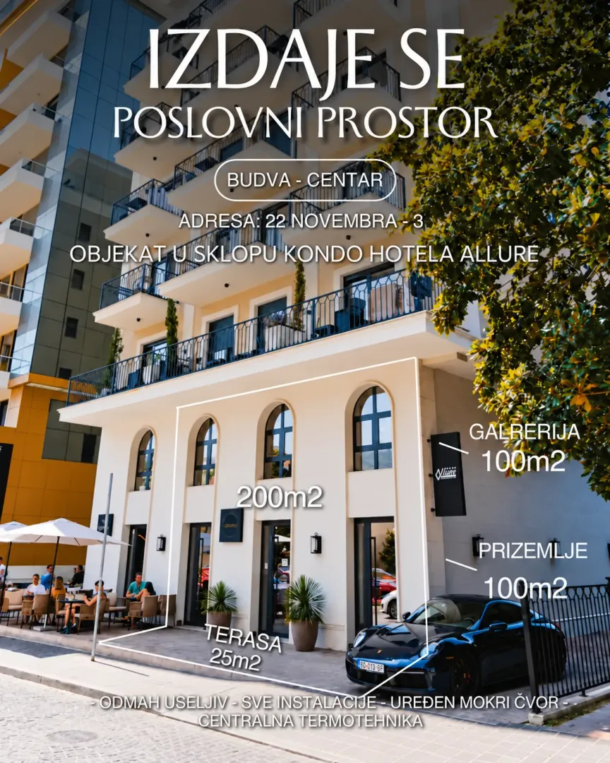 View of the exterior of the commercial space with a terrace in Budva.