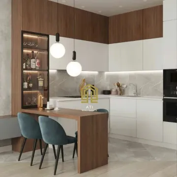 Moderna kuhinja sa šankom i trpezarijskim stolicama. - image 6