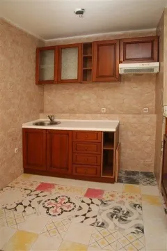 Mala kuhinja sa drvenim elementima i dekorativnim podnim pločicama. - image 5
