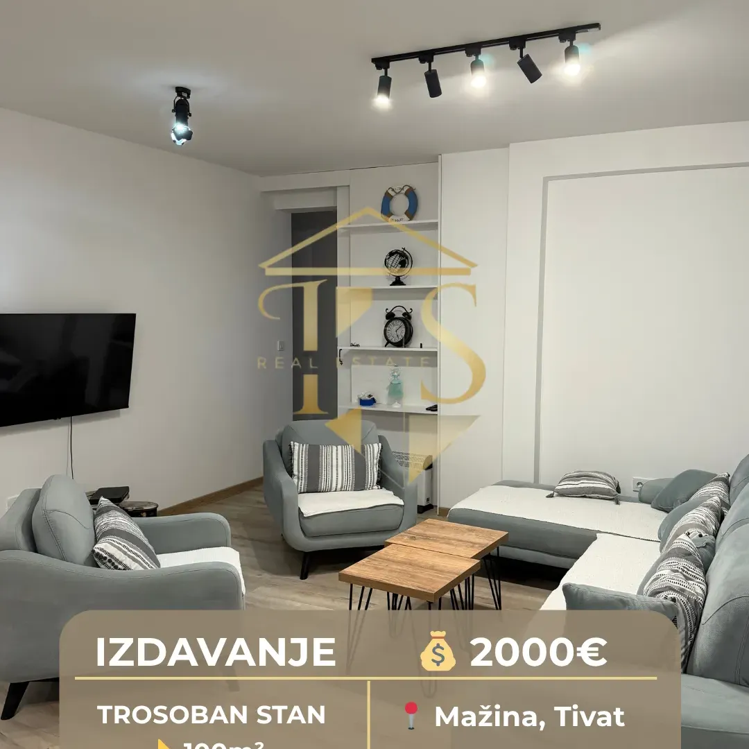 Izdavanje, trosoban stan, 100m², Mažina, Tivat