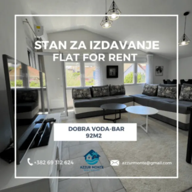 Izdavanje, jednosoban stan, 92m2, Dobre Vode, Bar