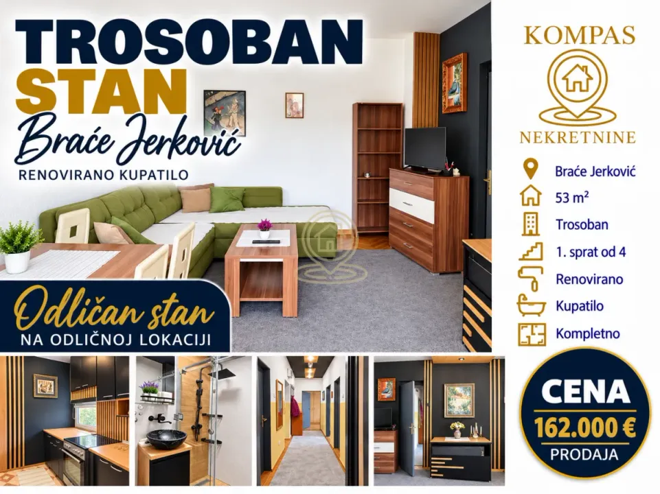 Sale, three bedroom apartment, 53m², Brace Jerković, Voždovac Sve Podlokacije