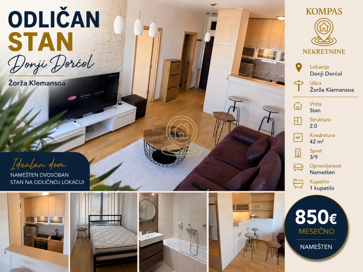 Rent, two bedroom apartment, 42m², Stari Grad, Beograd