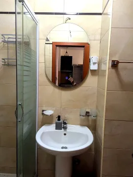 Smaller bathroom with a washbasin and shower cabin. - image 8
