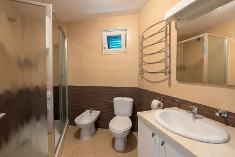 Modernly equipped bathroom with a shower cabin, sink, and sanitary fixtures. - image 18