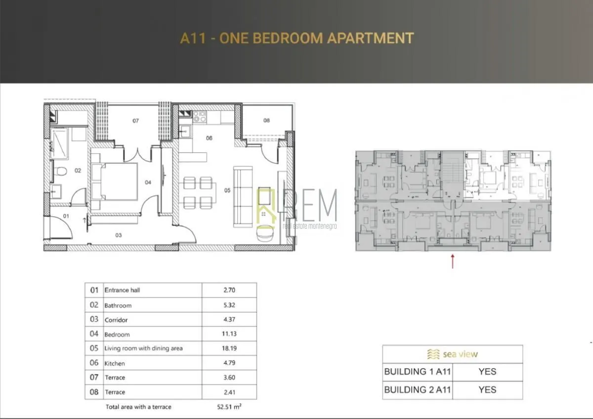Prodaja, jednosoban stan, 49m², Risan, Kotor