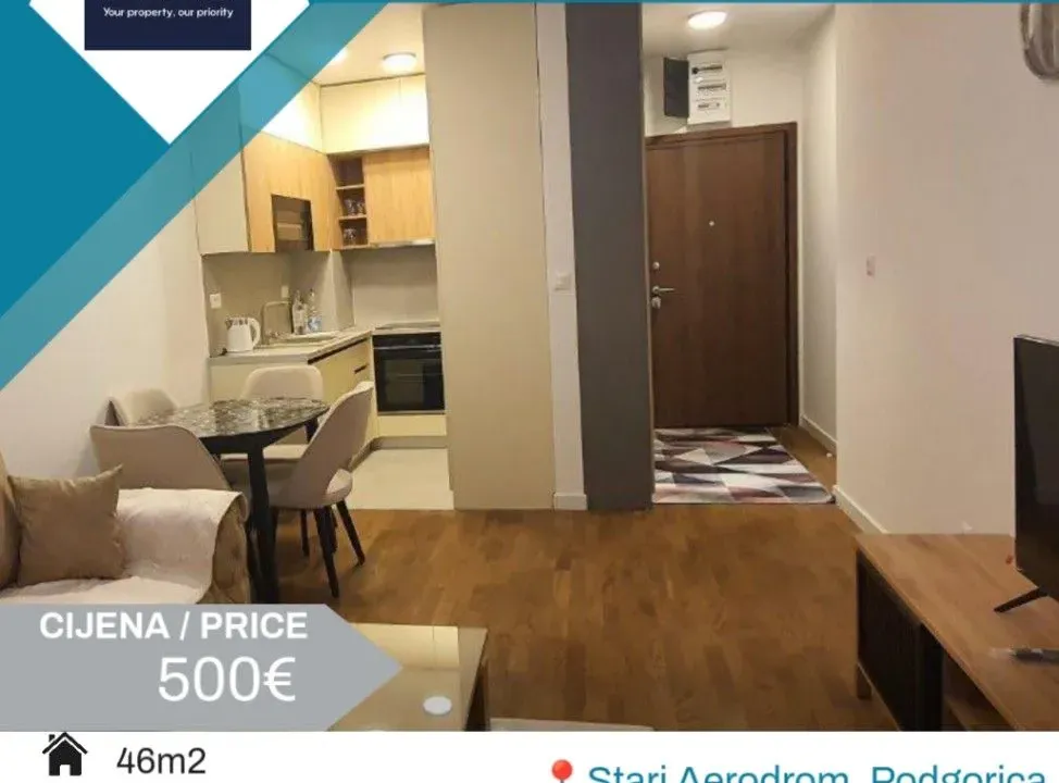 Rent, one bedroom apartment, 46m², Stari Aerodrom, Podgorica