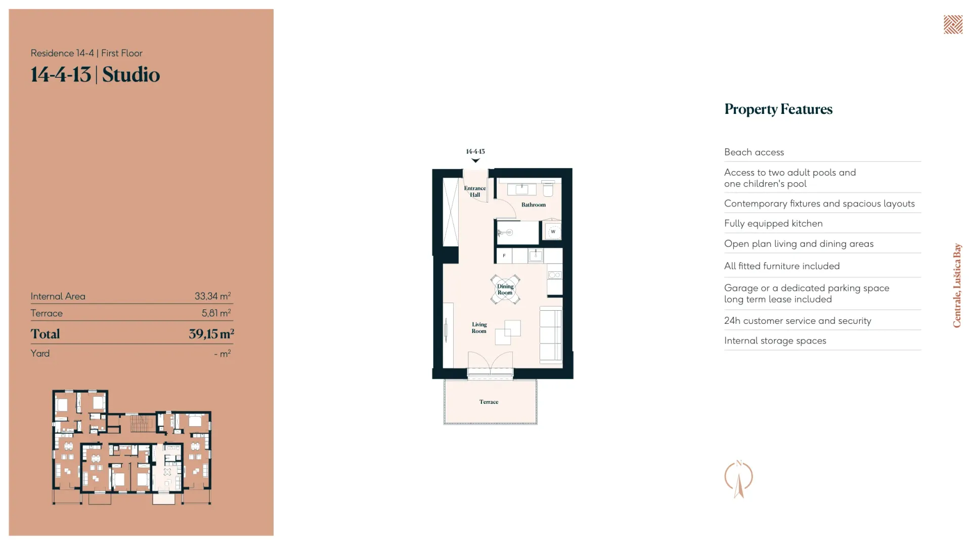 Prodaja, garsonjera, 39m², Luštica Bay, Tivat
