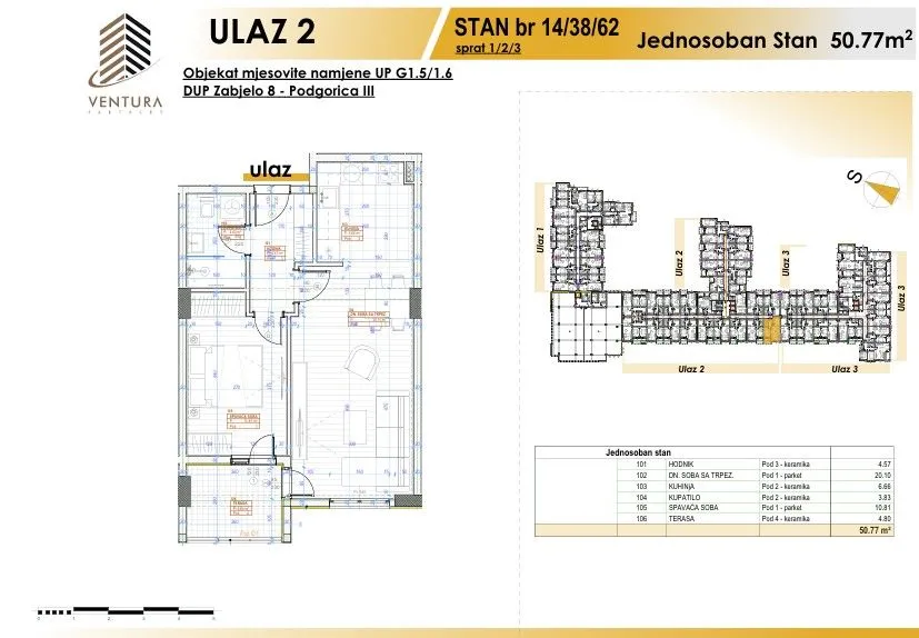 Prodaja, jednosoban stan, 51m², Zabjelo, Podgorica