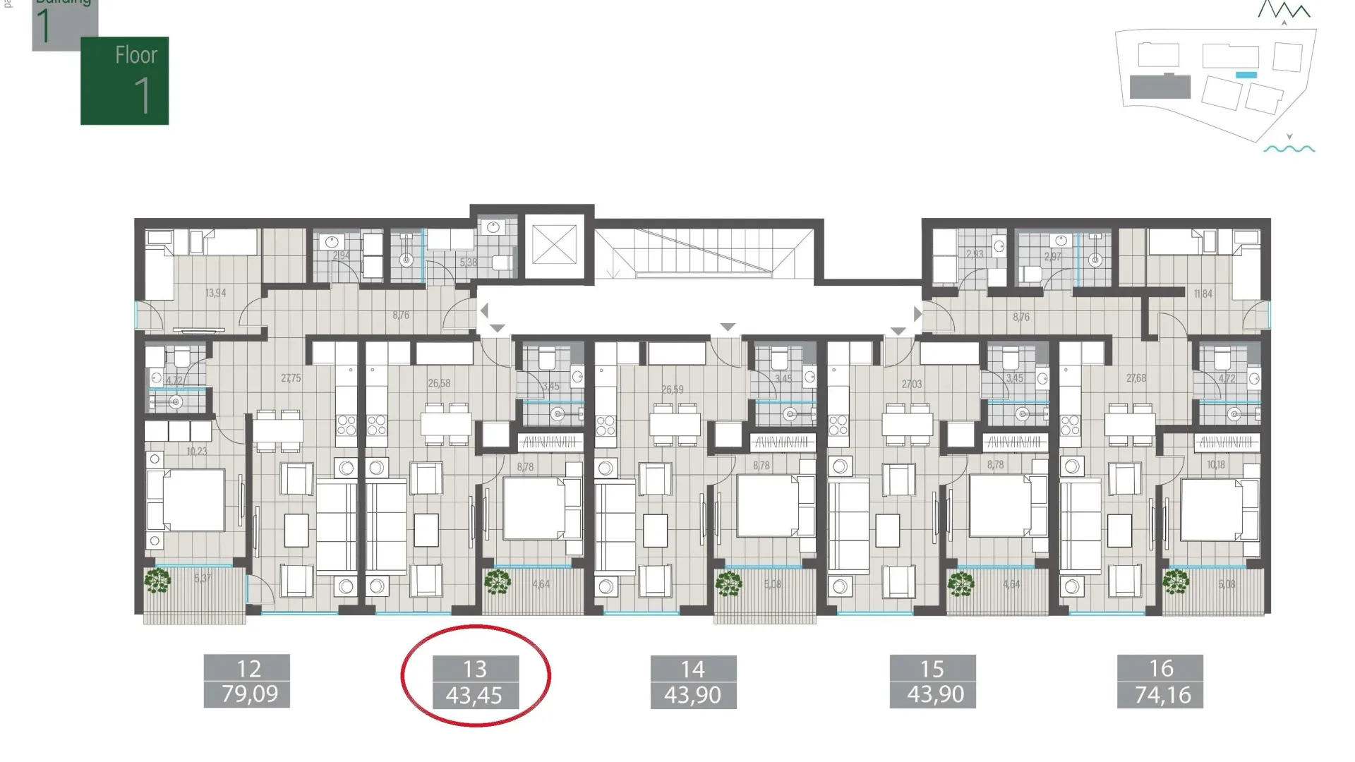 Sale, one bedroom apartment, 43m², Centar, Tivat