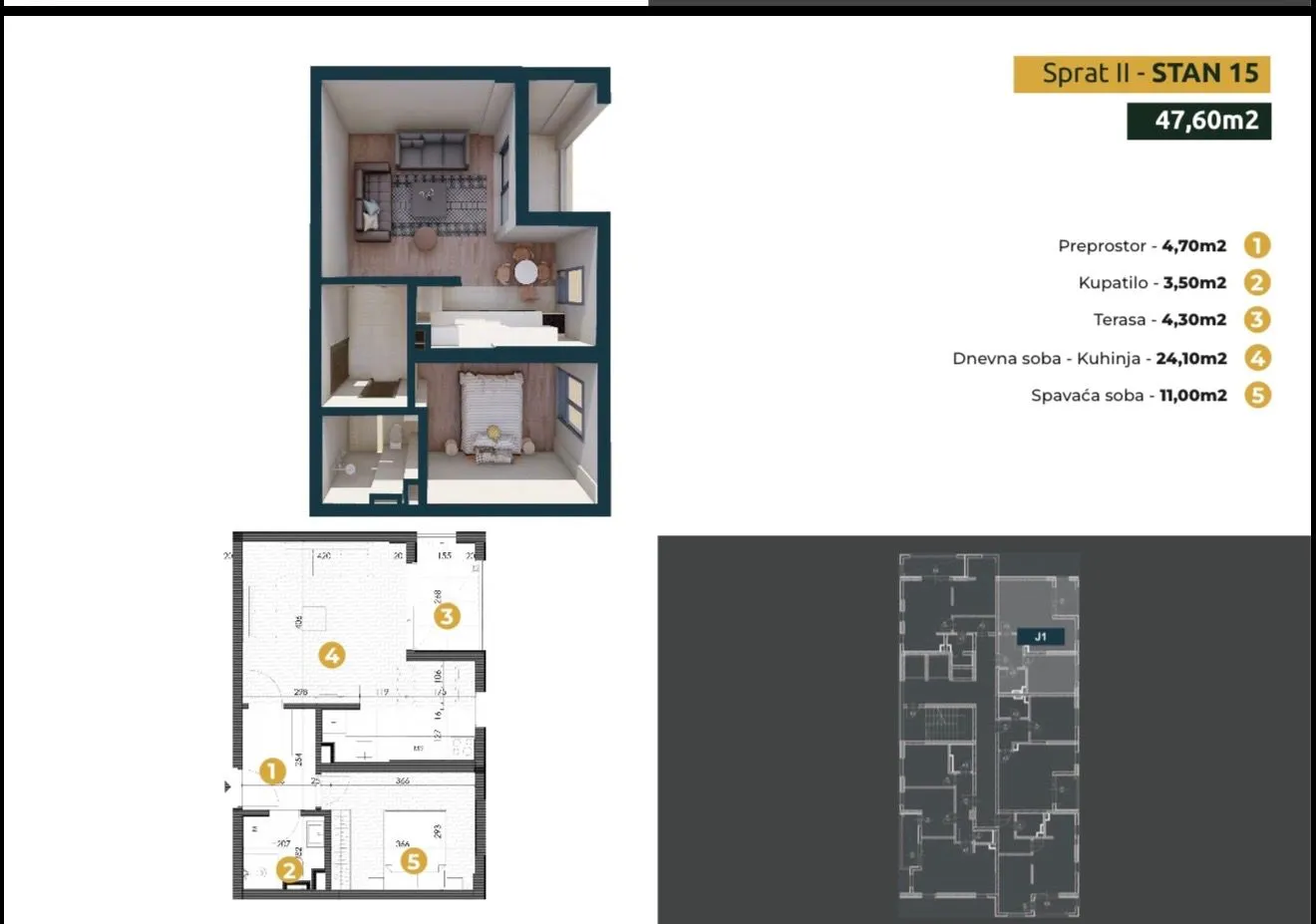 Prodaja, jednosoban stan, 48m², Centar, Bar