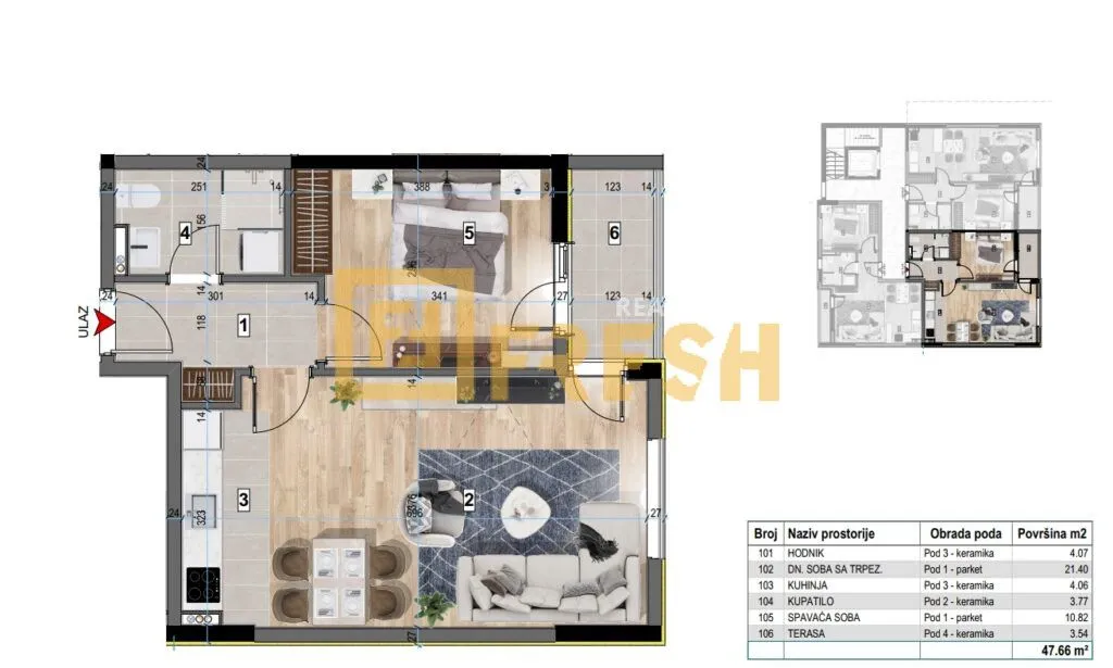 Prodaja, jednosoban stan, 47m², Zabjelo, Podgorica