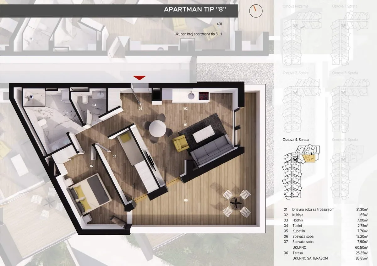 Sale, one bedroom apartment, 55m², Bečići, Budva
