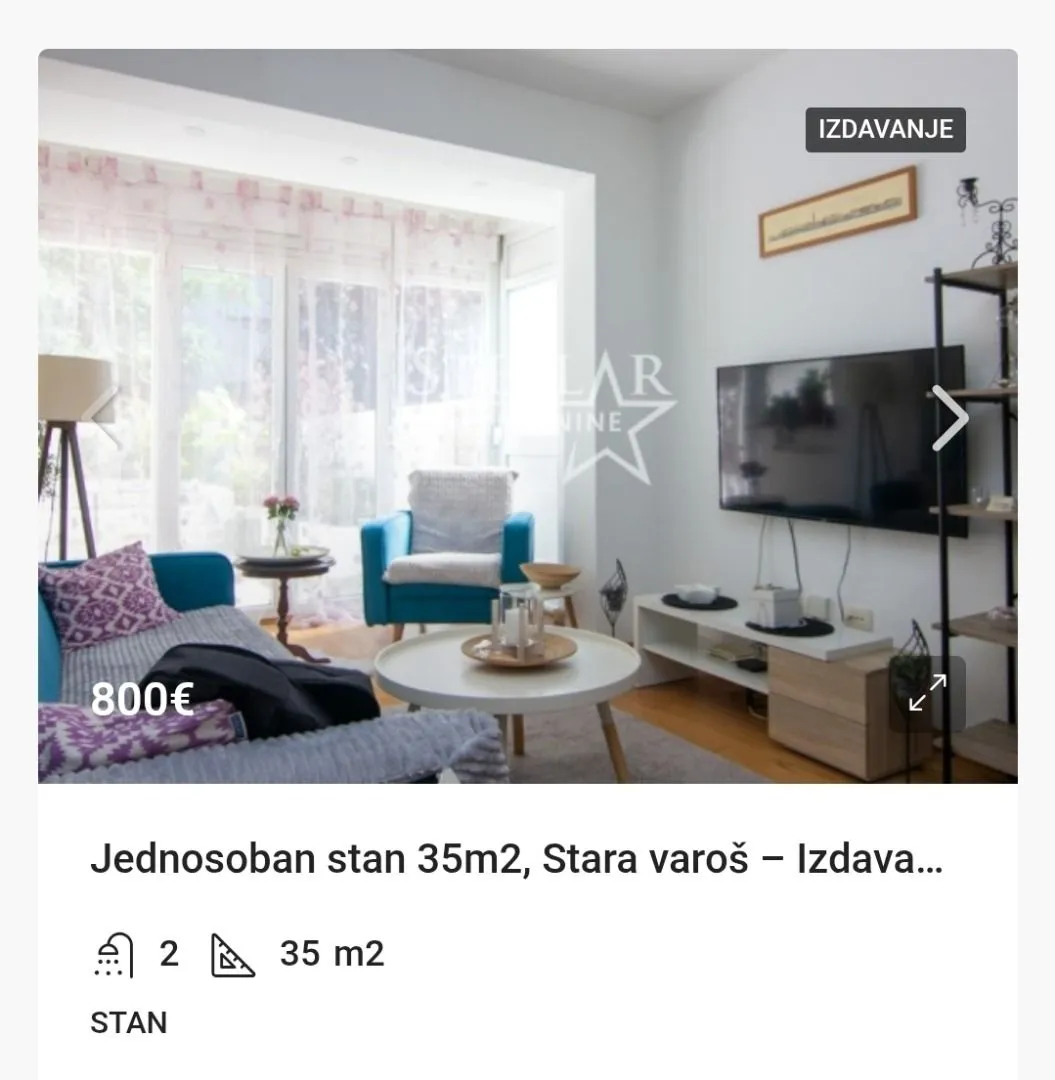 Izdavanje, jednosoban stan, 35m², Stara Varoš, Podgorica