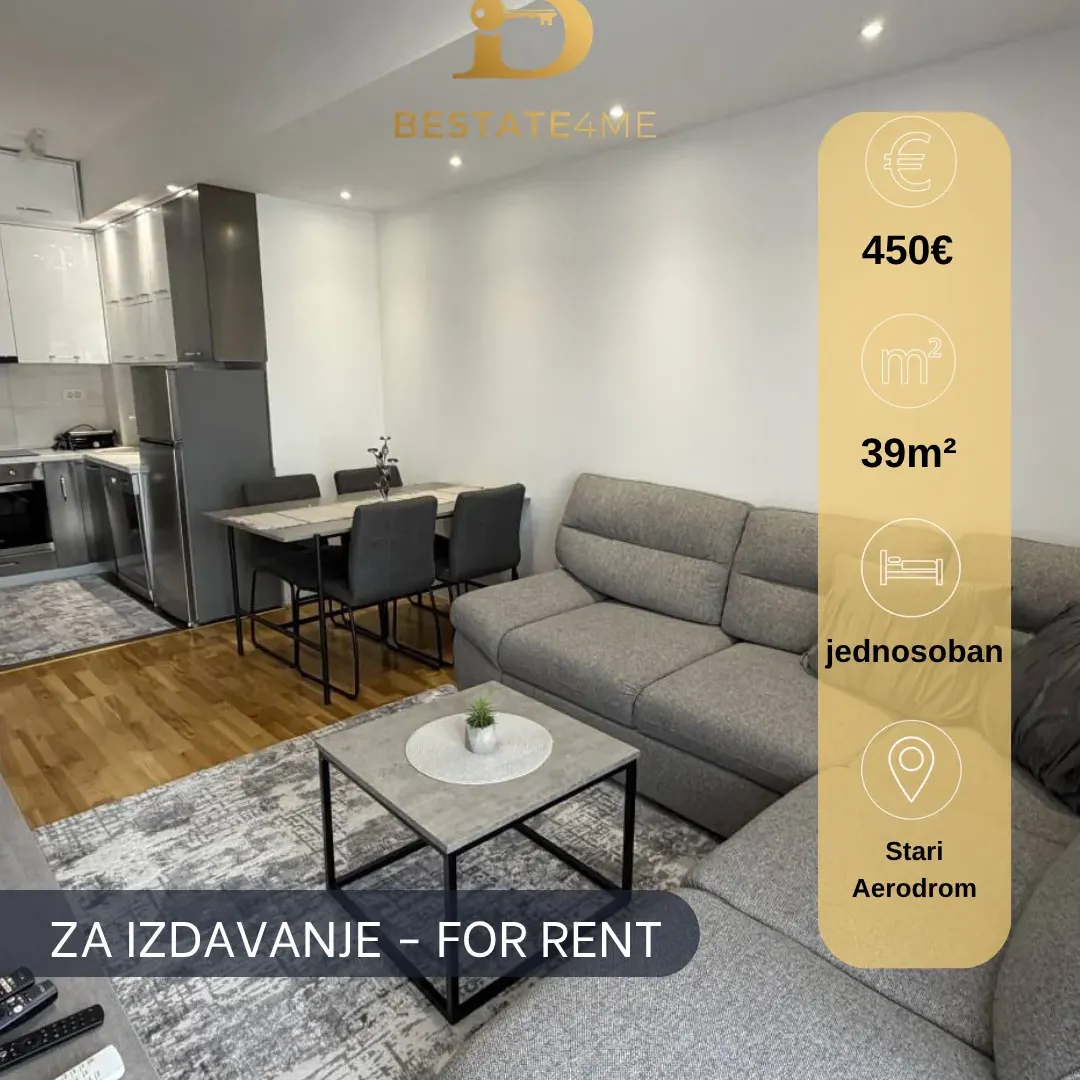 Izdavanje, jednosoban stan, 39m², Stari Aerodrom, Podgorica