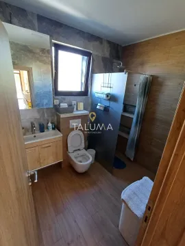 Modern bathroom with a walk-in shower, washbasin, and toilet. - image 8