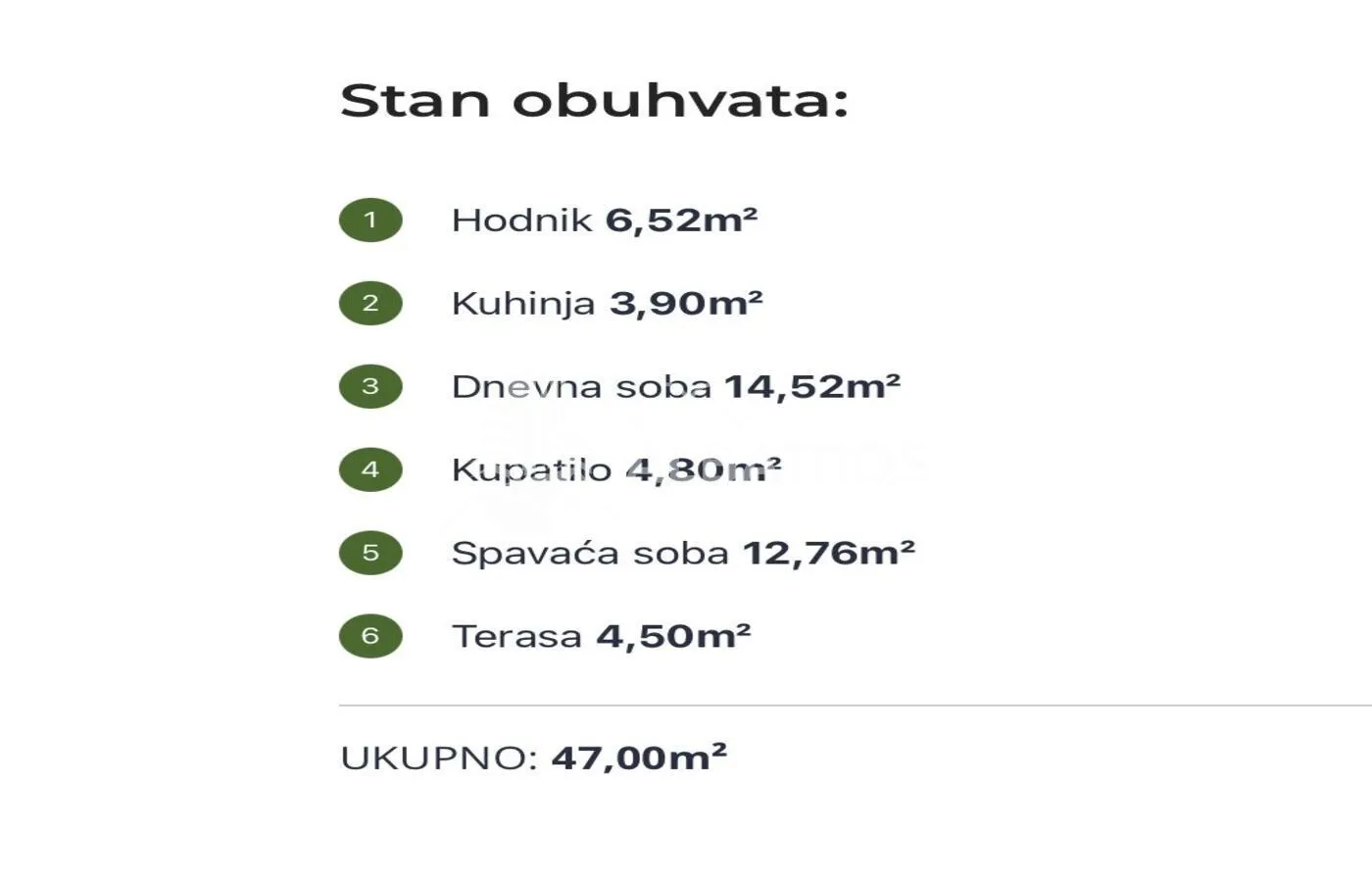 Sale, one bedroom apartment, 47m², Šušanj, Bar