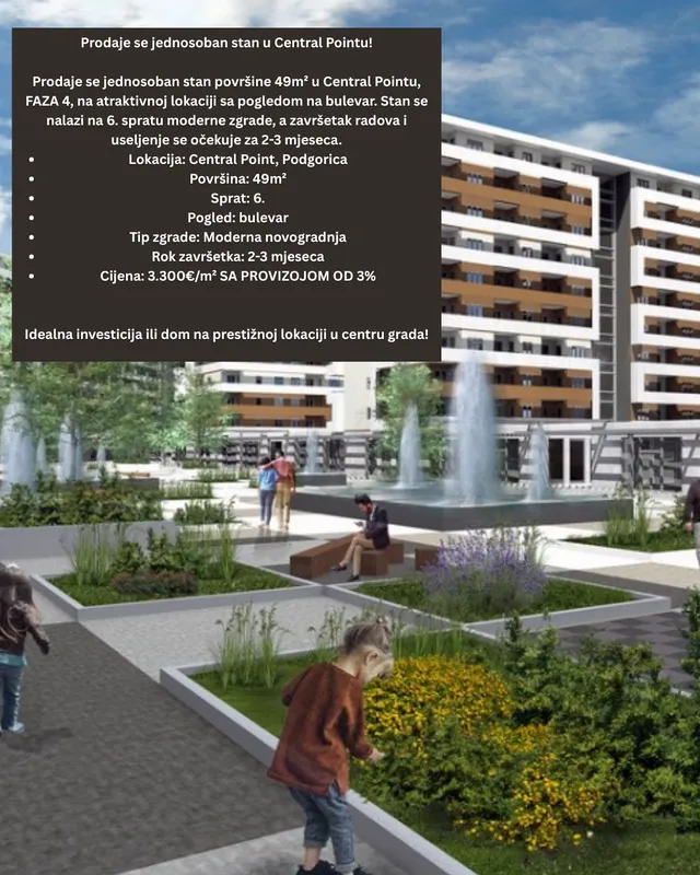 Prodaja, jednosoban stan, 49m², Central Point, Podgorica