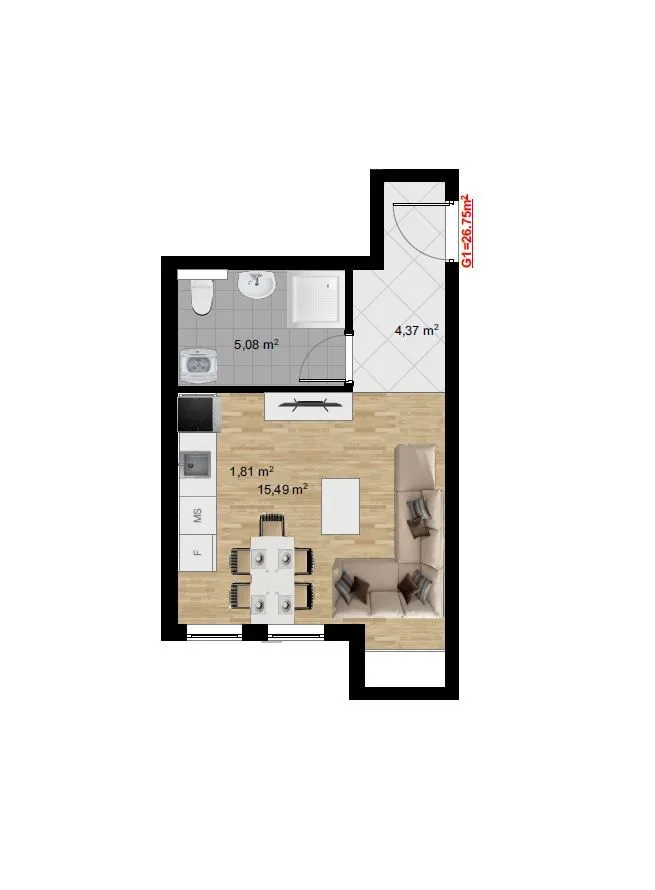 Prodaja, garsonjera, 27m², Stari Aerodrom, Podgorica