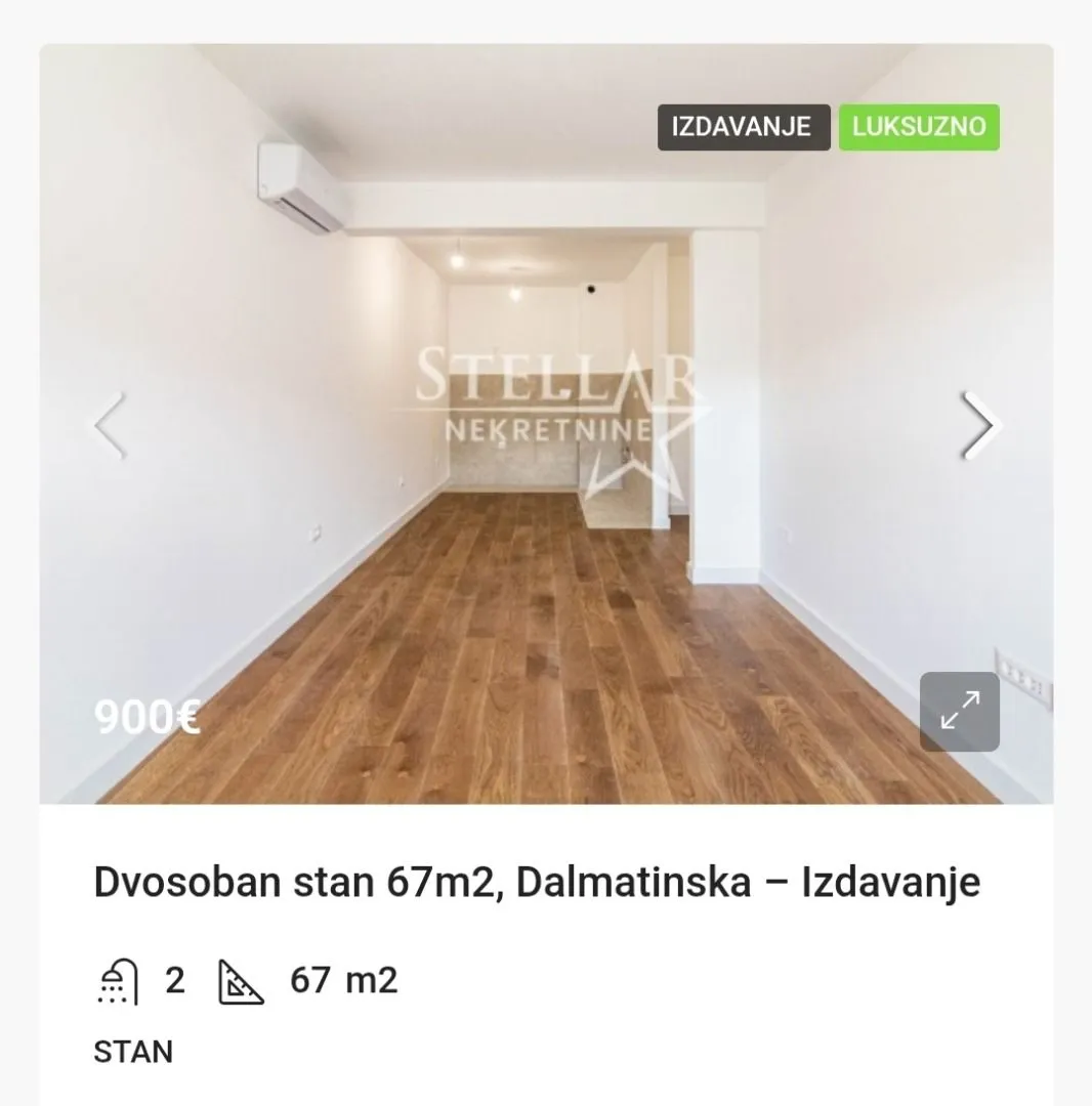 Izdavanje, dvosoban stan, 67m², Blok 5, Podgorica