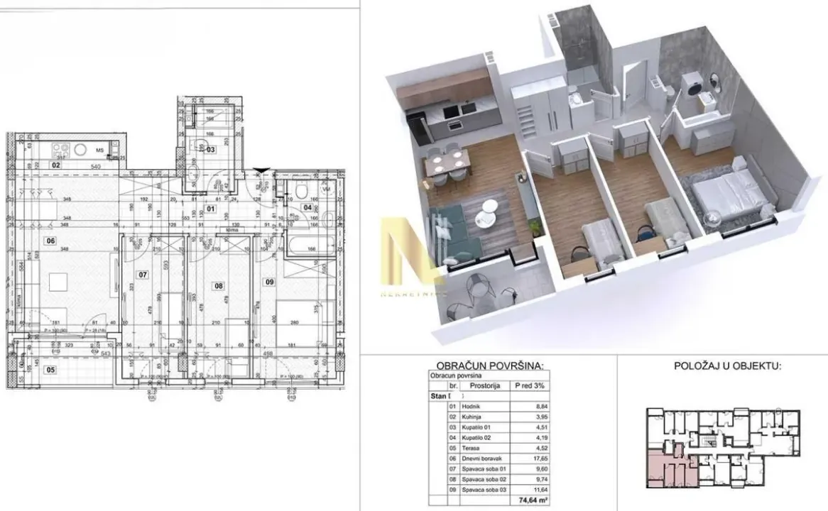 Sale, four bedroom apartment, 75m², Podbara, Novi Sad Sve Podlokacije