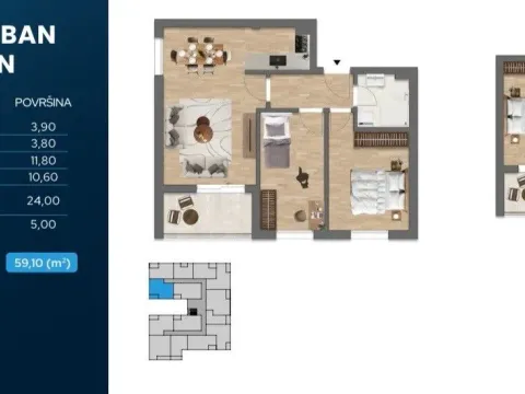 Sale, two bedroom apartment, 59m², Zabjelo, Podgorica - image 2