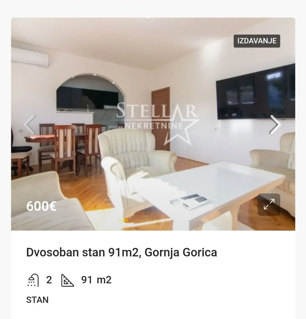 Izdavanje, stan, 91m², Gornja Gorica, Podgorica