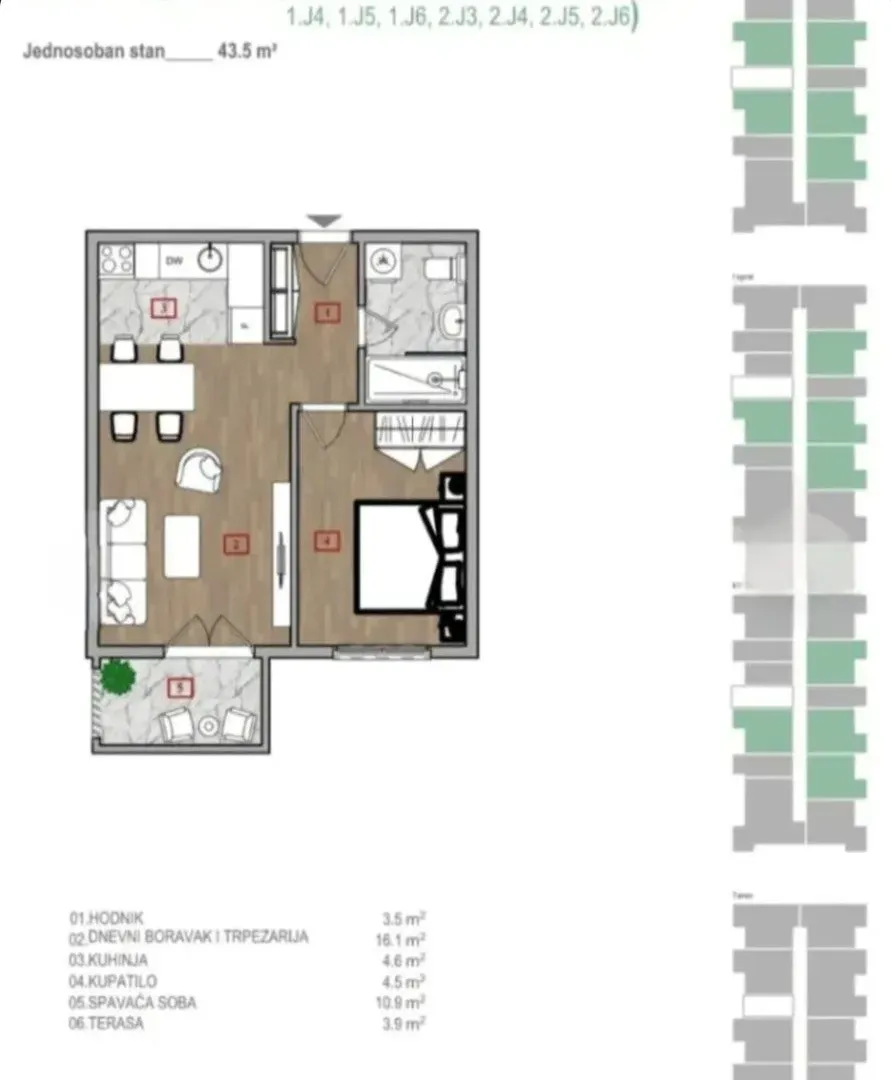 Sale, one bedroom apartment, 43m², Zabjelo, Podgorica