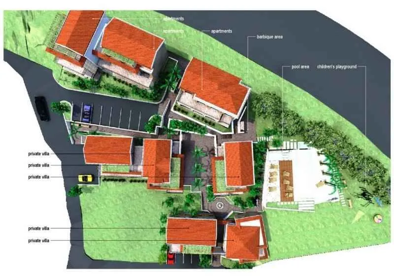 Plan parcele sa prikazom lokacije vila, apartmana i pratećih sadržaja.