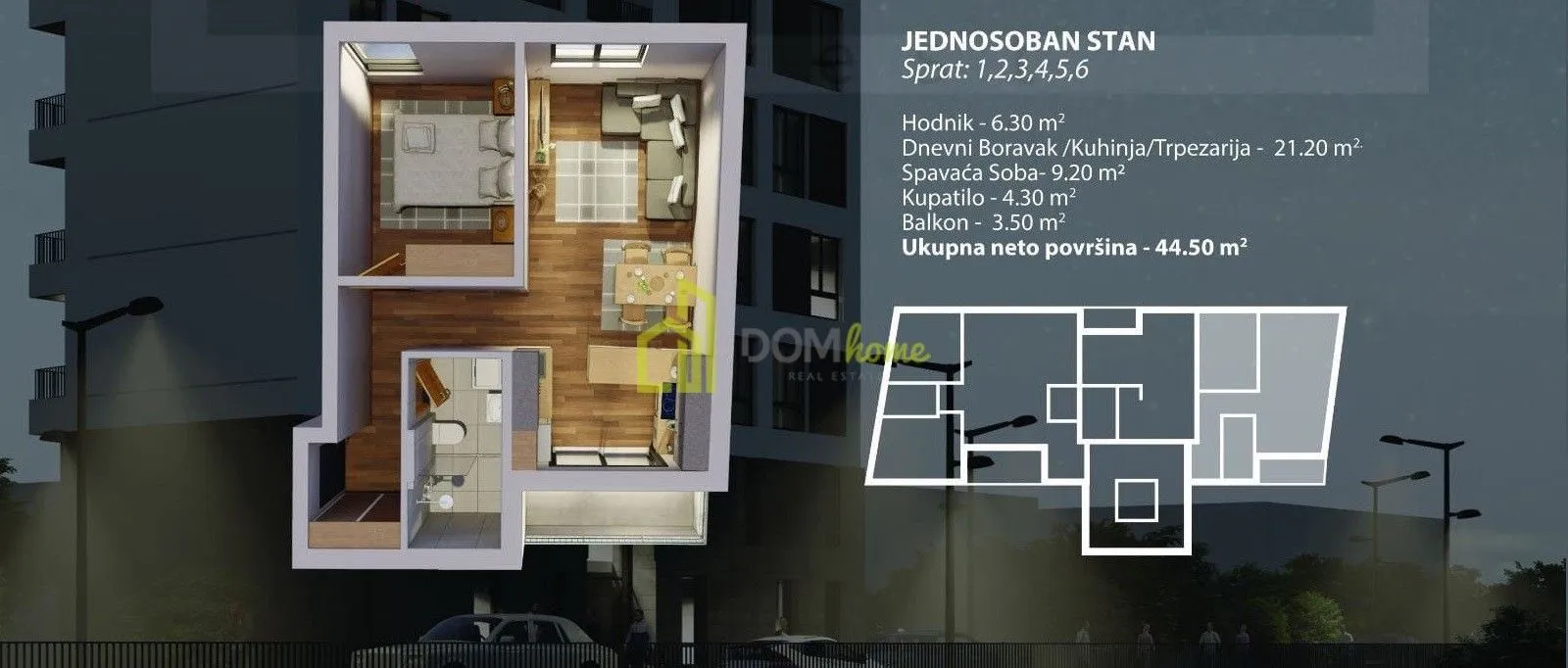 Sale, one bedroom apartment, 44m², Bar, Crna Gora